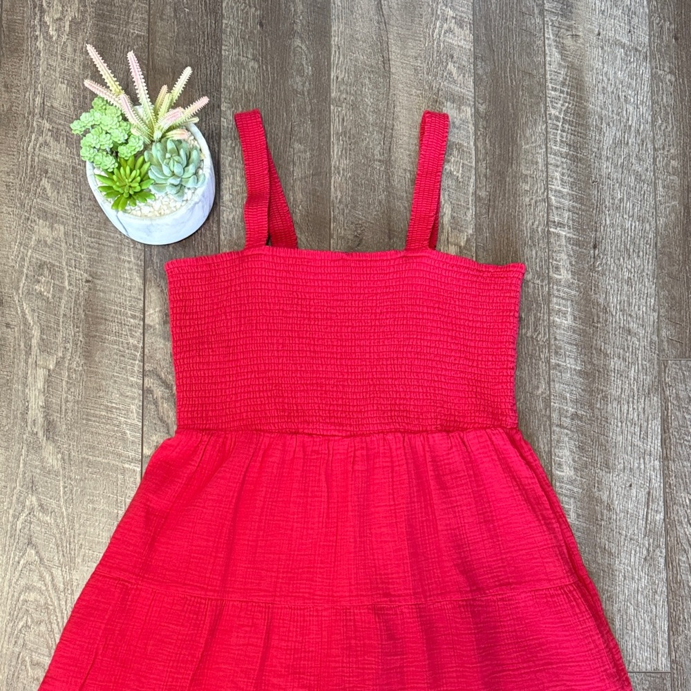 Quince Bold Red Sleeveless Smocked Maxi Dress